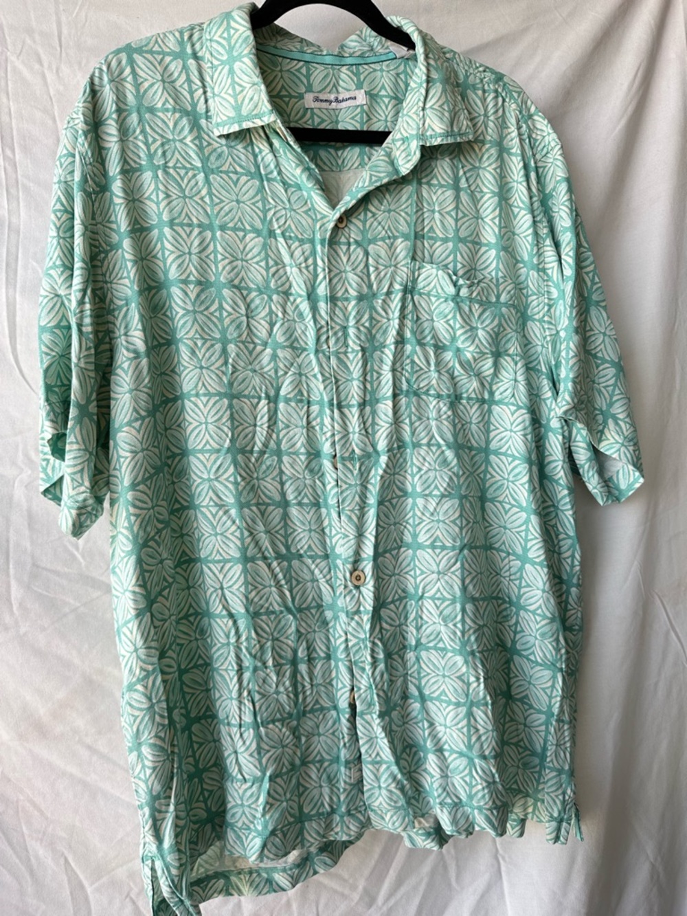 Tommy Bahama Mint Green Geometric Short Sleeve Button-Up